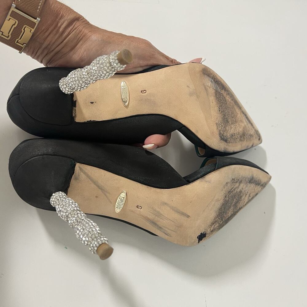Badgley Mischka Emily Satin d'Orsay Pumps Size 6 Crystal Studded Stilettos - Picture 10 of 12